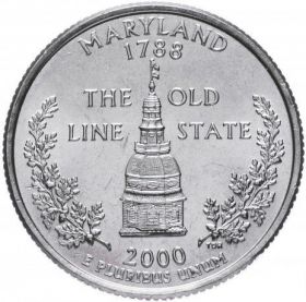 ХАЛЯВА!!! 25 центов США 2000г - Мэриленд, VF - Серия Штаты и территории