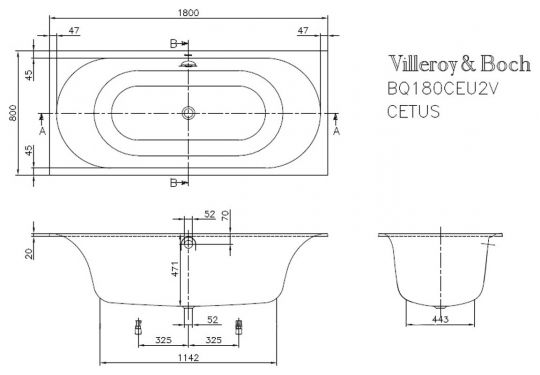 Ванна квариловая Villeroy&Boch CETUS UBQ180CEU2V-01 схема 2