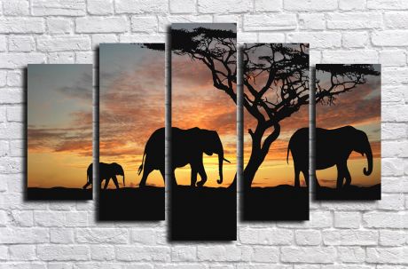 Модульная картина Слоны на закате