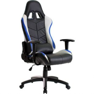 Кресло Trident GK-0909 Blue and White геймерское, экокожа, цвет черный/синий/белый