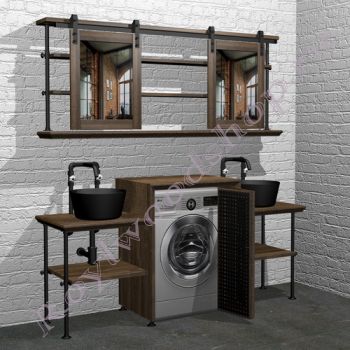 Комплект мебели для ванной с двумя раковинами под стиральную машину "Лофт-2" 200