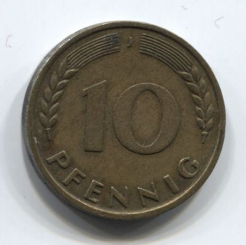 10 пфеннигов 1950 года Германия, ФРГ, J