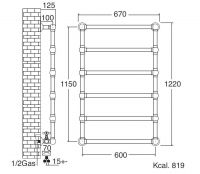 Хромированный полотенцесушитель-радиатор для ванной Sbordoni SBSPAR6/4NI 67x122 схема 2