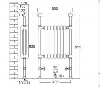 Полотенцесушитель-радиатор Sbordoni SBSPAV3/1GCR 50x95,5 схема 2