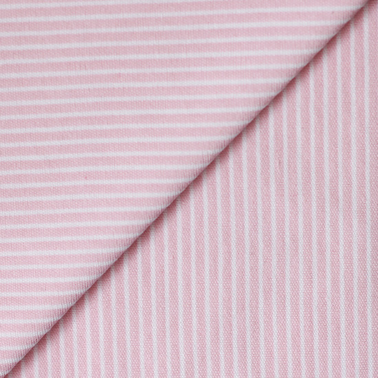 Лоскут трикотажной ткани Розовый в тонкую белую полосочку
