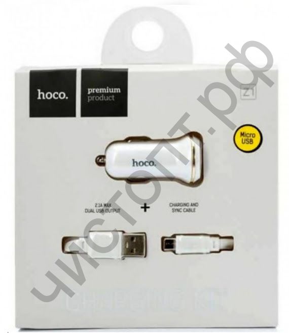 АЗУ HOCO, Z1, 2100mA, с 2 USB выходами с кабелем микро USB пластик , цвет: белый