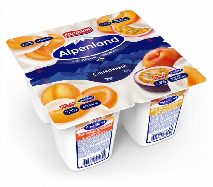 Йогурт Alpenland 7.5% абр/перс/марак 95г ООО Эрманн