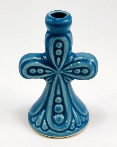 Подсвечник Крест керамический, голубой
