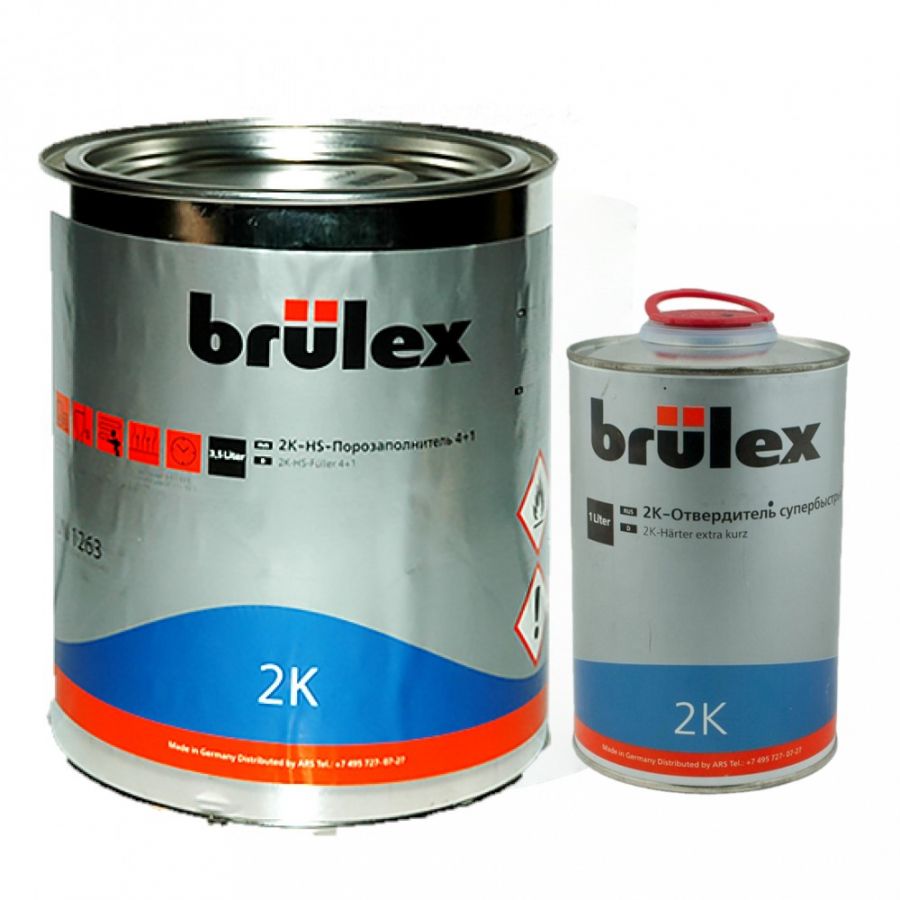 Brulex Белый 2K-HS-Порозаполнитель 4+1, 3,5 л. + 2К отвердитель быстродействующий.