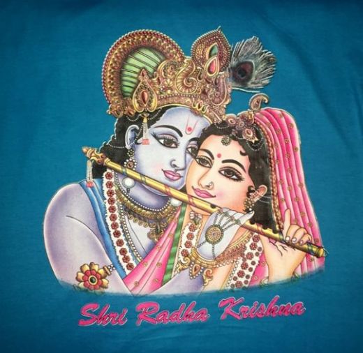 Голубая индийская футболка с изображением Кришны и Радхи, купить в интернет магазине, Москва