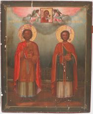Икона Святые бессребреники Косма и Дамиан Ассийские (рукописная)