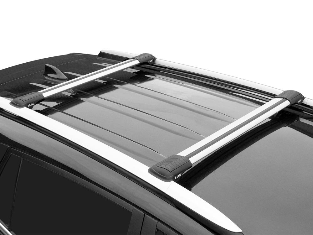 Багажник на рейлинги Mitsubishi Outlander XL 2007-2013, Lux Hunter, серебристый, крыловидные аэродуги