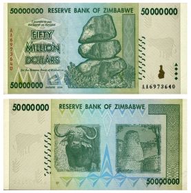 Зимбабве 50 миллионов (50000000) долларов 2008 ПРЕСС UNC