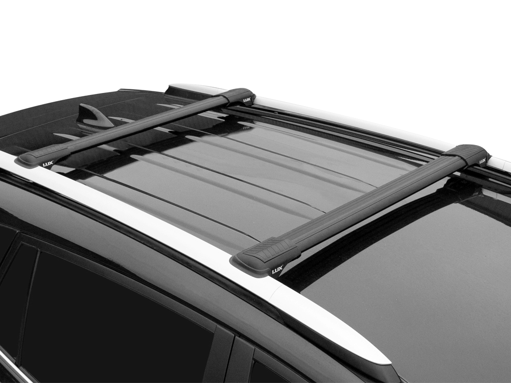 Багажник на рейлинги Chevrolet Niva, Lux Hunter, черный, крыловидные аэродуги