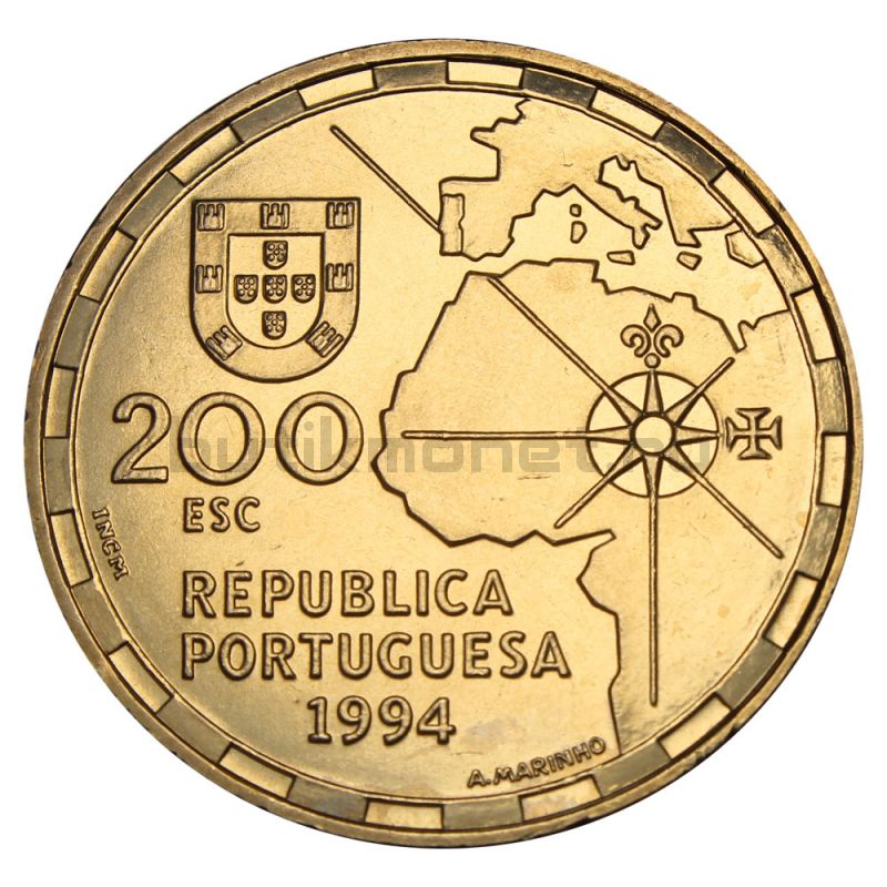 200 эскудо 1994 Португалия 500 лет с момента разделения зон влияния между Португалией и Испанией