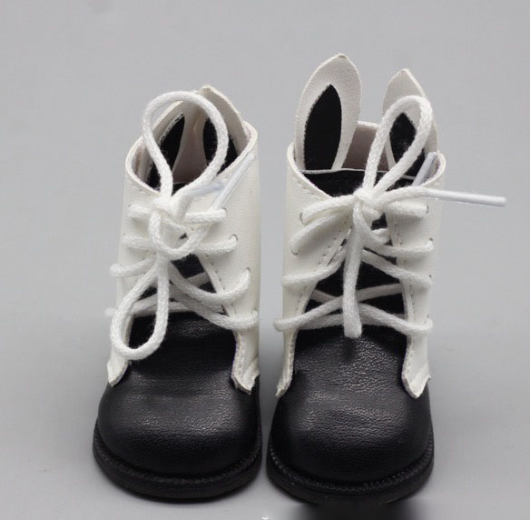 Обувь для куклы 6,5 см - сапожки с ушками на шнурках черные