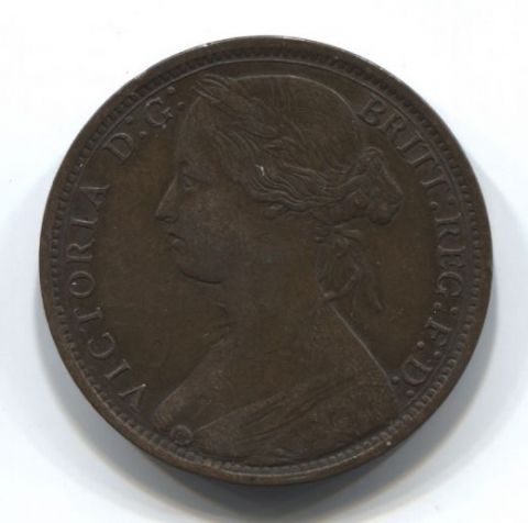 1 пенни 1873 года Великобритания, XF-, редкий год