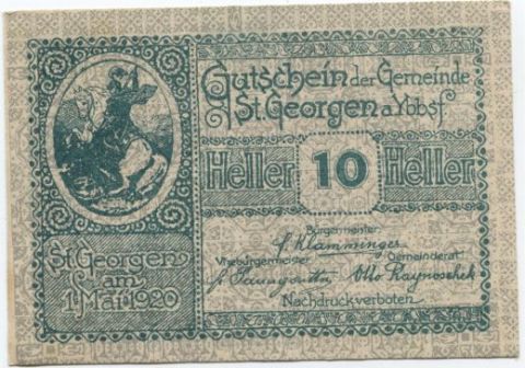 Нотгельд 10 геллеров 1920 года Австрия