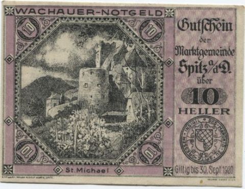 Нотгельд 10 геллеров 1920 года Австрия Вахау