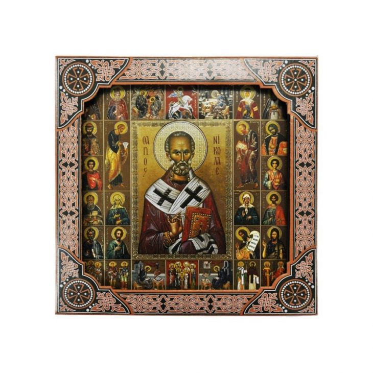Икона Николай Чудотворец и Собор Святых в рамке под стеклом