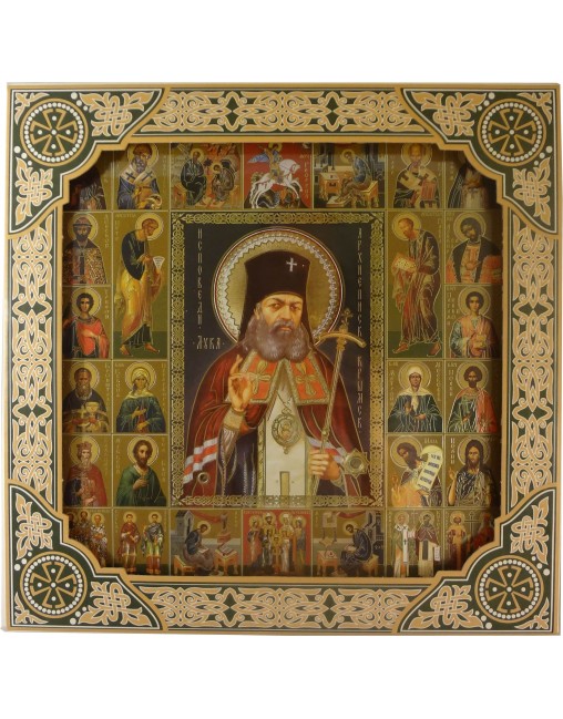 Икона  Лука Крымский  и Собор Святых в рамке под стеклом