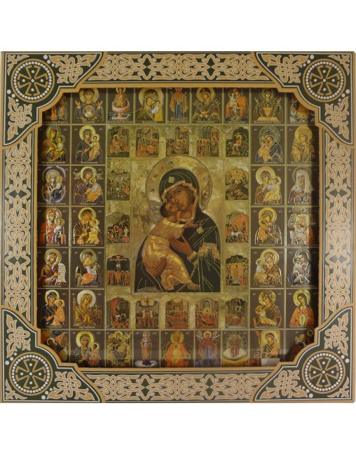 Икона "Владимирская Б М" и Собор Святых в рамке под стеклом