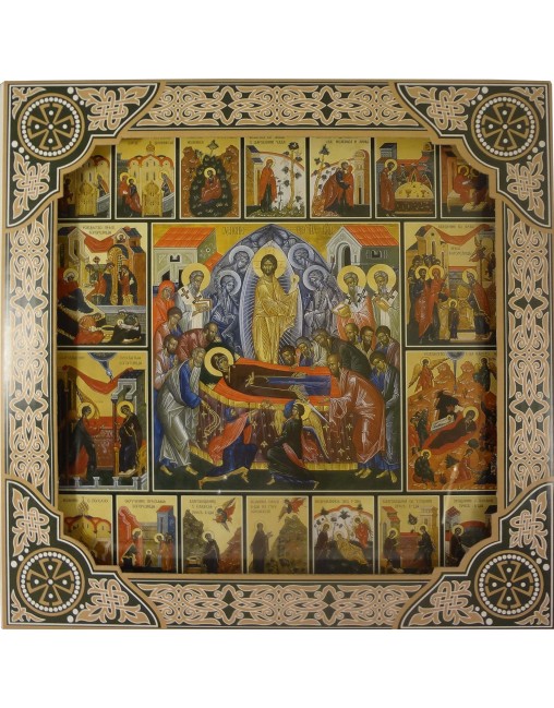 Икона Успение Пресвятой Богородицы и Собор Святых в рамке под стеклом