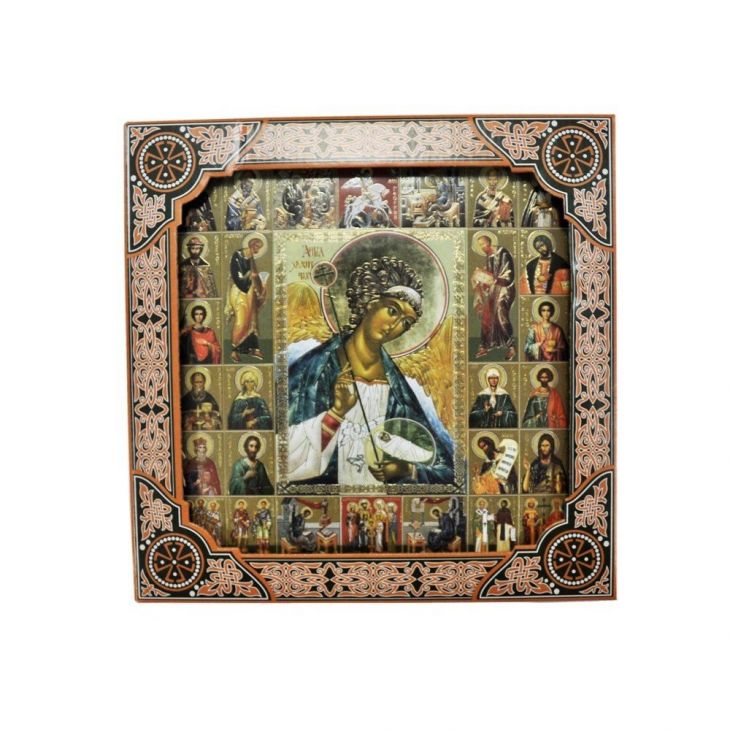 Икона Ангел Хранитель и Собор Святых в рамке под стеклом