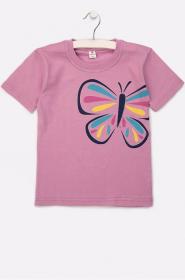 Сиреневая футболка на девочку с бабочков принтом