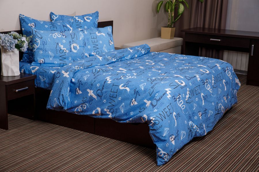 Поплин 2-х спальный [синий] Валентинка постельное белье