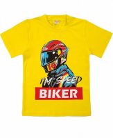BK002 Желтая футболка на мальчика с мотоциклистом Bonito