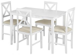Обеденный комплект эконом Хадсон (стол + 4 стула)/ Hudson Dining Set дерево гевея/мдф, стол: 110х70х75см / стул: 44х42х89см, pure white (белый 2-1), ткань кор.-зол.(1505