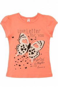 BK002F Персиковая футболка для девочки с серебристой бабочкой Bonito