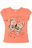 BK002F Персиковая футболка для девочки с серебристой бабочкой Bonito