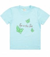 Голубая футболка для девочки с бабочками на груди