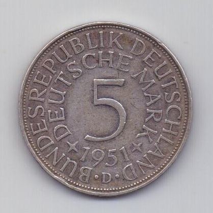 5 марок 1951 года AUNC Германия