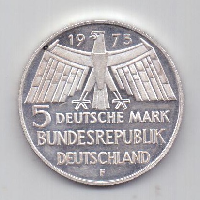 5 марок 1975 года UNC Германия