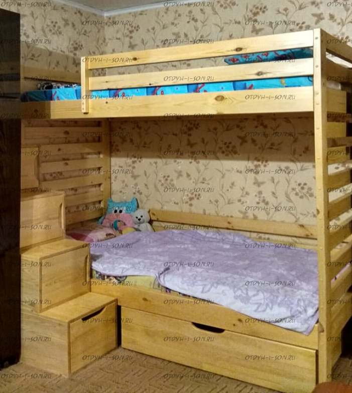 Кровать двухъярусная Классика Модуль №17 с лестницей-комод
