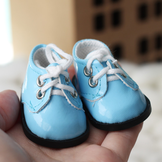Обувь для кукол - ботиночки лаковые голубые 5 см