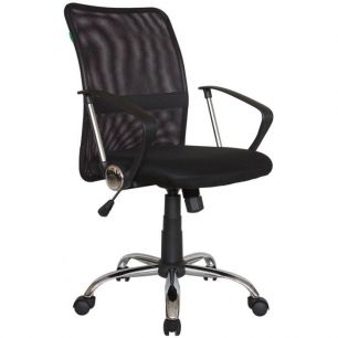 Кресло Riva Chair 8075 черное для оператора, хром, спинка сетка
