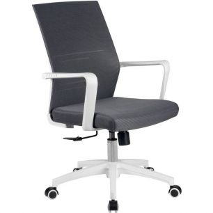 Кресло Riva Chair B819 серое для оператора, белый пластик, спинка сетка