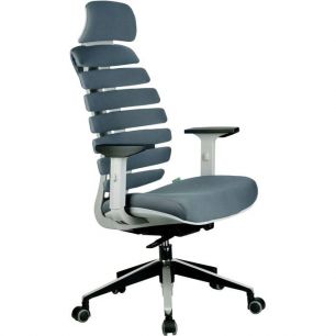Кресло Riva Chair SHARK серый для руководителя, алюминий, серый пластик, ткань