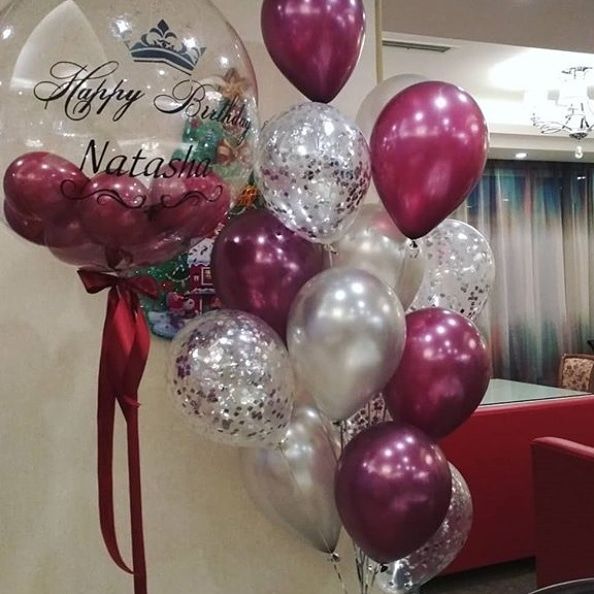 Воздушные шары с шаром баблс 46 см, бургундия и с конфетти