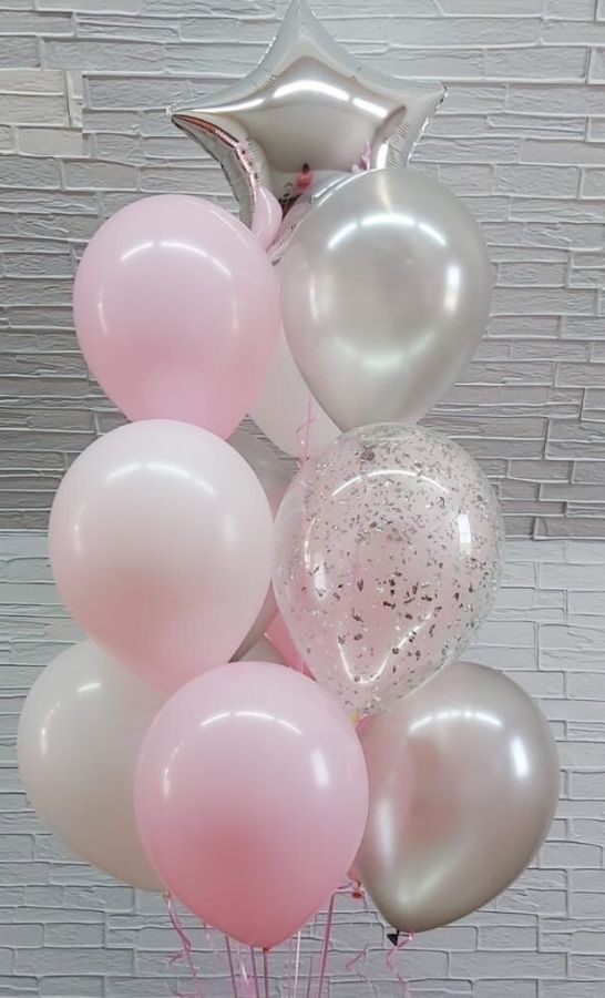 Гелиевые шары розовые с серебром