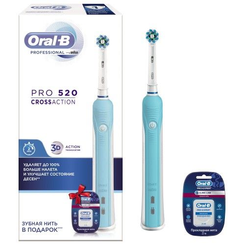 Электрическая зубная щетка Oral-B Pro 520 Cross Action + зубная нить Pro-Expert
