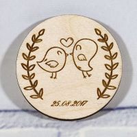 Свадебные магниты из дерева круг с птичками