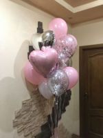 Гелиевые шары композиция Сердца серебро и розовый