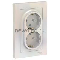 AtlasDesign Жемчуг Розетка двойная с заземлением со шторками, 16А, в сборе Systeme Electric