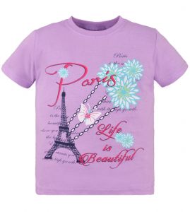 Сиреневая футболка для девочки с принтом эйфелевой башни Happy kids