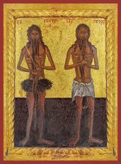 Икона Онуфрий Великий и Пётр Афонский преподобные